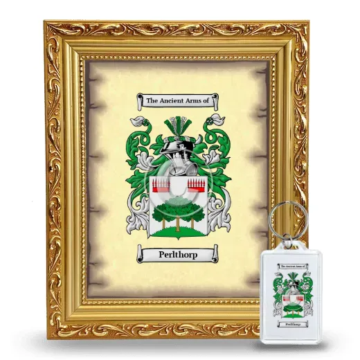 Perlthorp Framed Coat of Arms and Keychain - Gold
