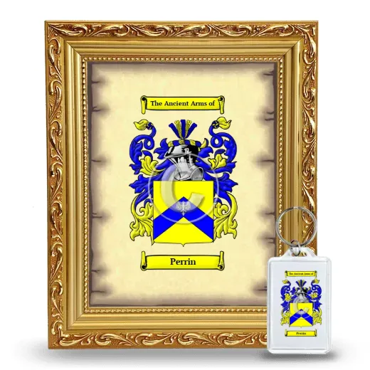 Perrin Framed Coat of Arms and Keychain - Gold