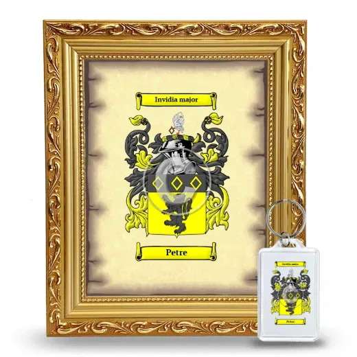 Petre Framed Coat of Arms and Keychain - Gold