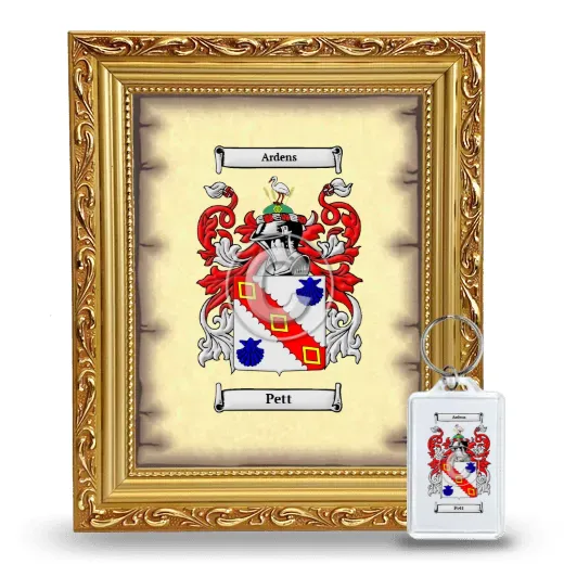 Pett Framed Coat of Arms and Keychain - Gold