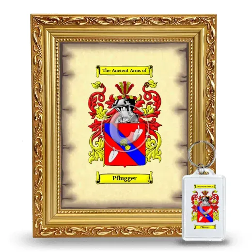 Pflugger Framed Coat of Arms and Keychain - Gold