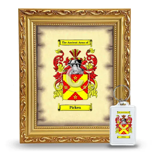 Picken Framed Coat of Arms and Keychain - Gold