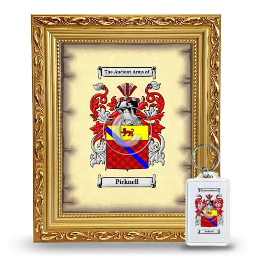 Picknell Framed Coat of Arms and Keychain - Gold