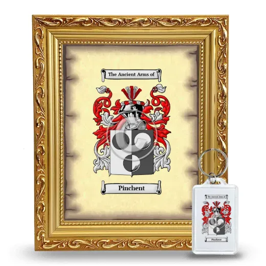 Pinchent Framed Coat of Arms and Keychain - Gold