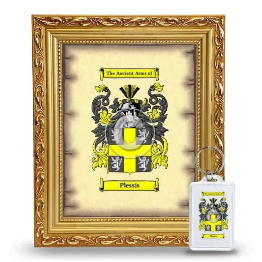 Plessis Framed Coat of Arms and Keychain - Gold