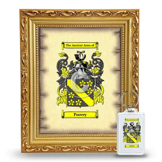 Poovey Framed Coat of Arms and Keychain - Gold