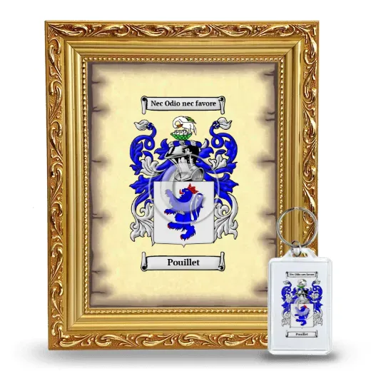 Pouillet Framed Coat of Arms and Keychain - Gold