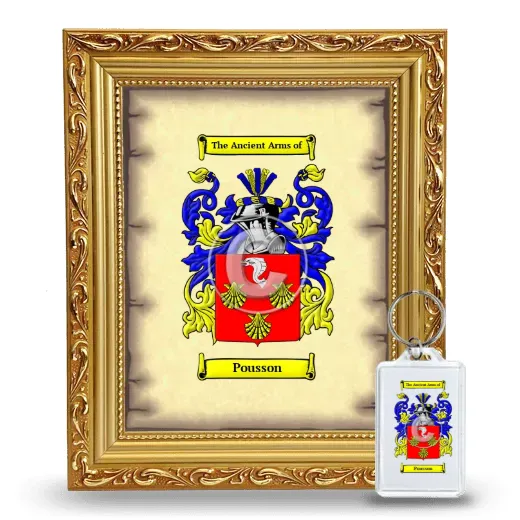 Pousson Framed Coat of Arms and Keychain - Gold