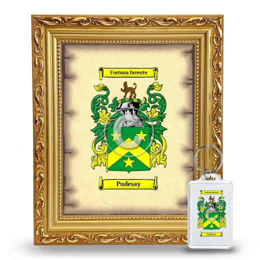 Pudesay Framed Coat of Arms and Keychain - Gold