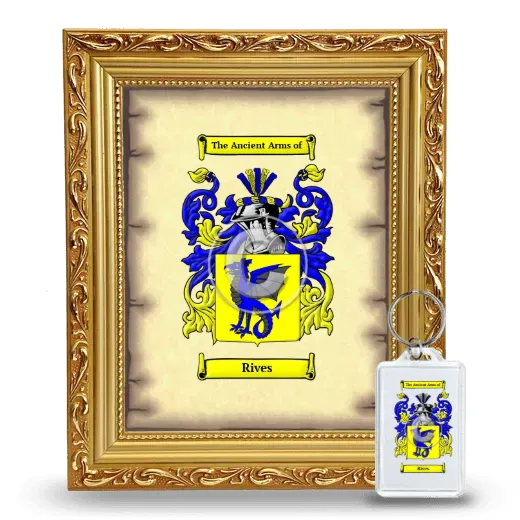 Rives Framed Coat of Arms and Keychain - Gold