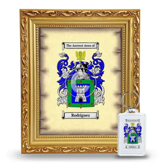 Rodriguez Framed Coat of Arms and Keychain - Gold