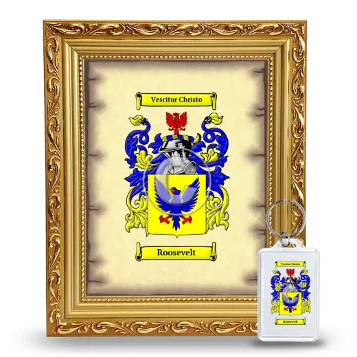 Roosevelt Framed Coat of Arms and Keychain - Gold