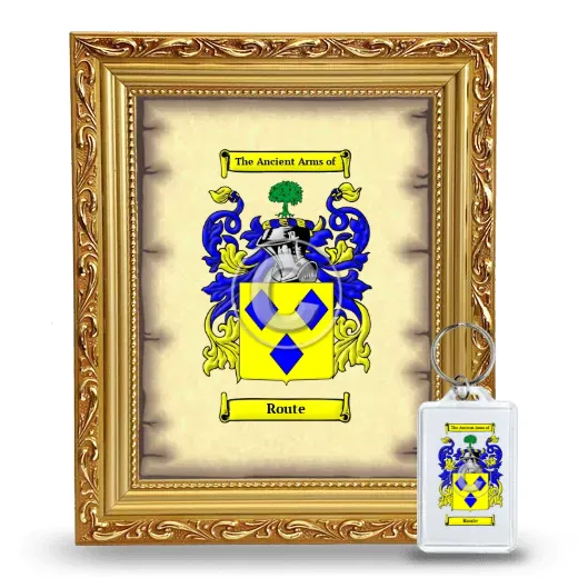 Route Framed Coat of Arms and Keychain - Gold
