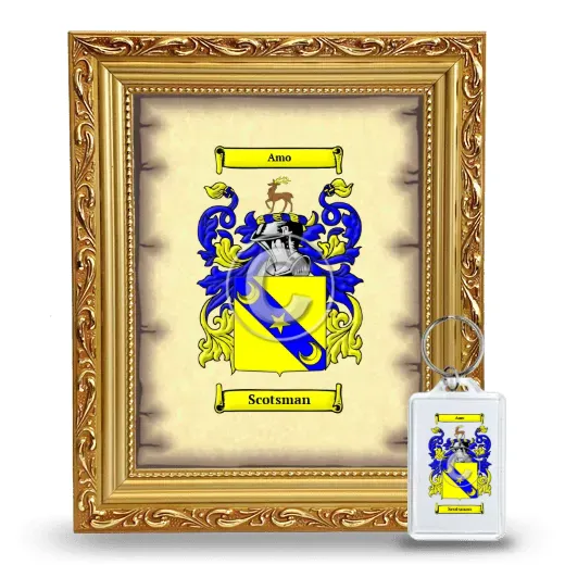 Scotsman Framed Coat of Arms and Keychain - Gold