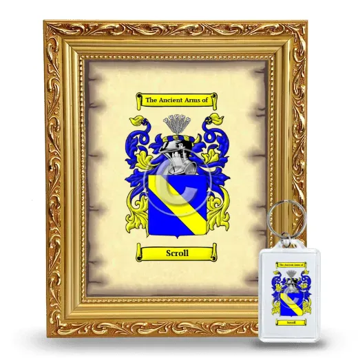 Scroll Framed Coat of Arms and Keychain - Gold