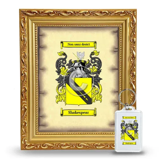 Shakespear Framed Coat of Arms and Keychain - Gold