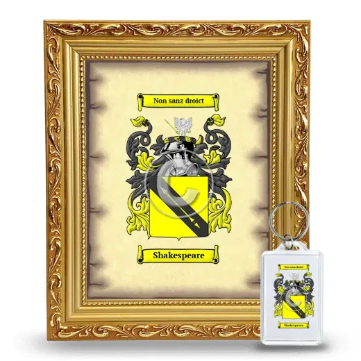Shakespeare Framed Coat of Arms and Keychain - Gold