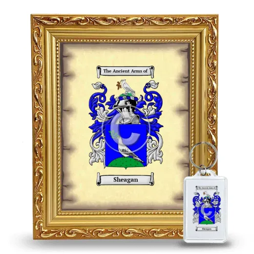 Sheagan Framed Coat of Arms and Keychain - Gold