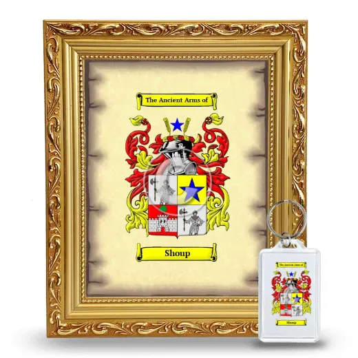 Shoup Framed Coat of Arms and Keychain - Gold