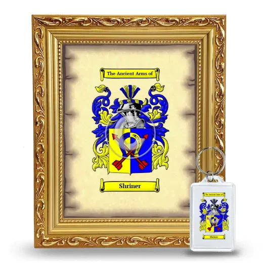 Shriner Framed Coat of Arms and Keychain - Gold