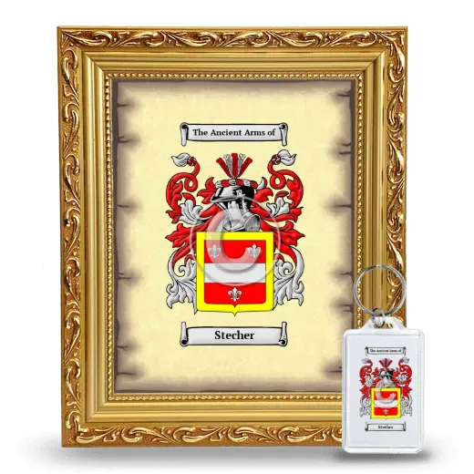 Stecher Framed Coat of Arms and Keychain - Gold