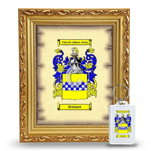 Stewart Framed Coat of Arms and Keychain - Gold