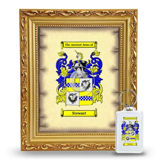 Stewart Framed Coat of Arms and Keychain - Gold