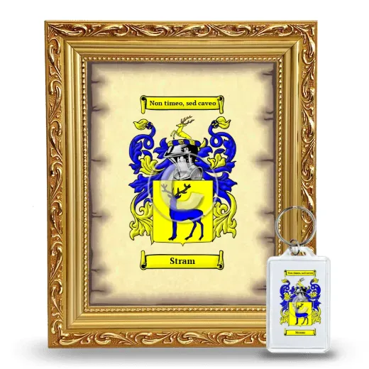 Stram Framed Coat of Arms and Keychain - Gold