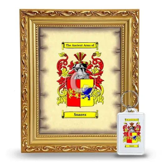 Suarez Framed Coat of Arms and Keychain - Gold