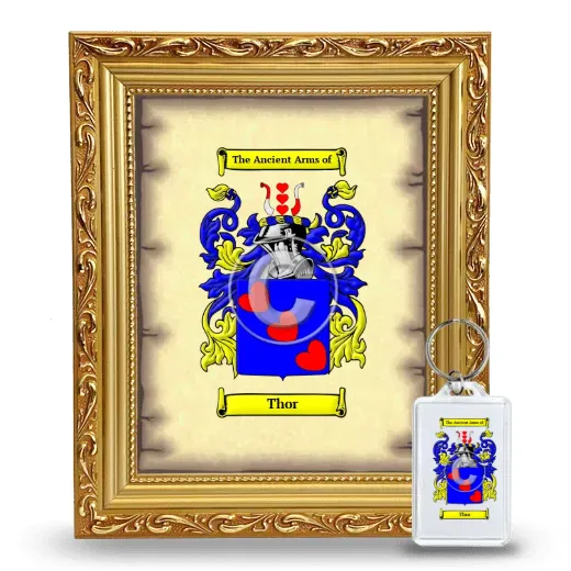 Thor Framed Coat of Arms and Keychain - Gold