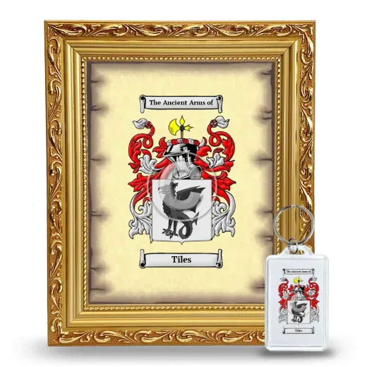 Tiles Framed Coat of Arms and Keychain - Gold