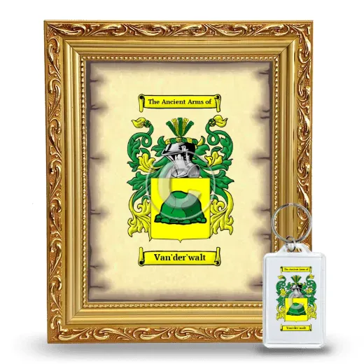 Van'der'walt Framed Coat of Arms and Keychain - Gold