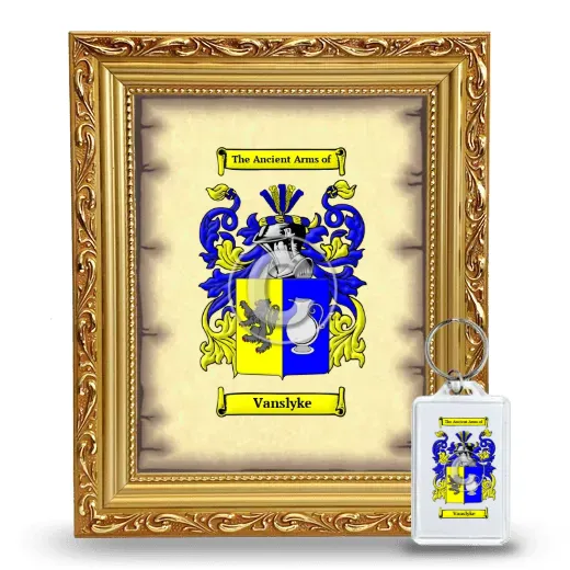 Vanslyke Framed Coat of Arms and Keychain - Gold