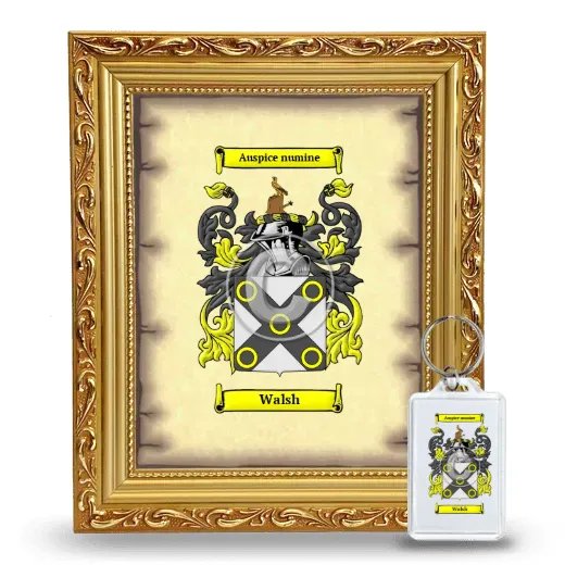Walsh Framed Coat of Arms and Keychain - Gold
