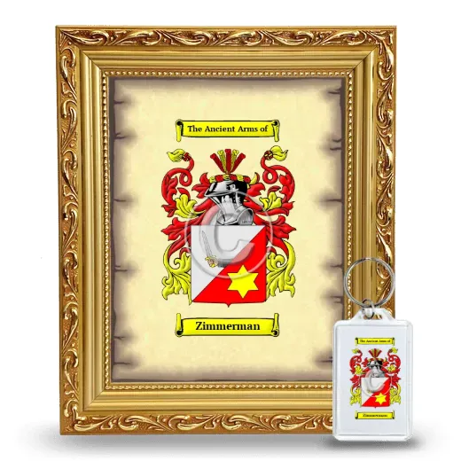 Zimmerman Framed Coat of Arms and Keychain - Gold