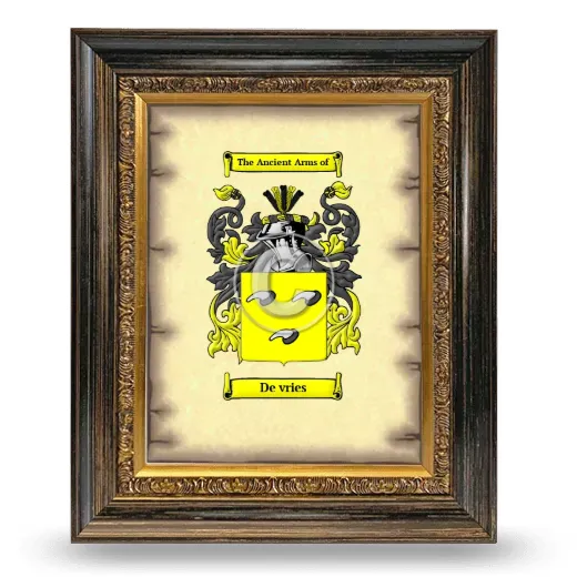 De vries Coat of Arms Framed - Heirloom