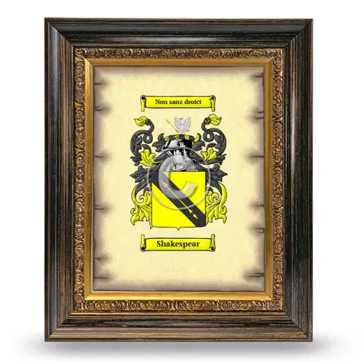 Shakespear Coat of Arms Framed - Heirloom