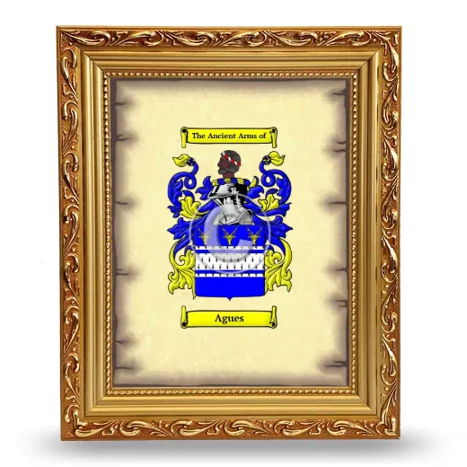 Agues Coat of Arms Framed - Gold