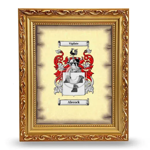 Alecock Coat of Arms Framed - Gold