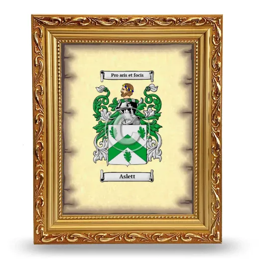 Aslett Coat of Arms Framed - Gold