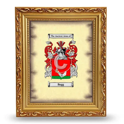 Bagg Coat of Arms Framed - Gold
