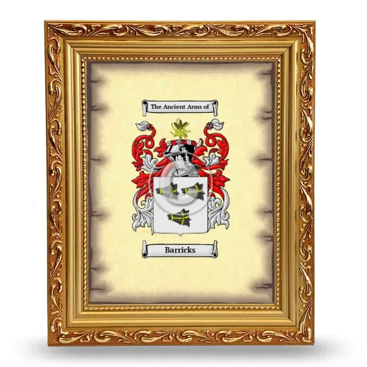 Barricks Coat of Arms Framed - Gold