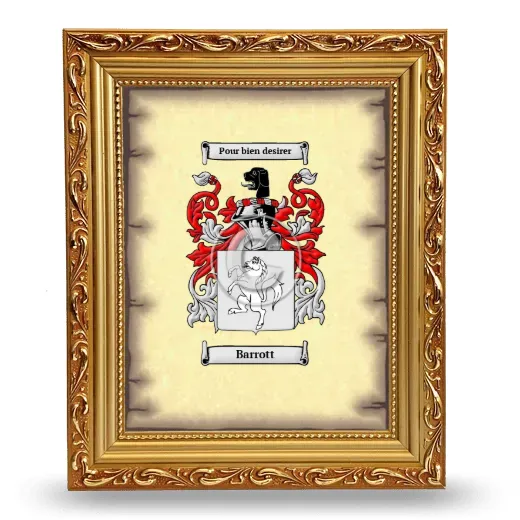 Barrott Coat of Arms Framed - Gold