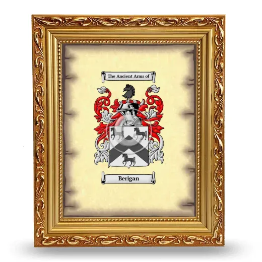 Berigan Coat of Arms Framed - Gold