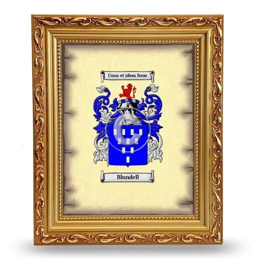 Blundell Coat of Arms Framed - Gold