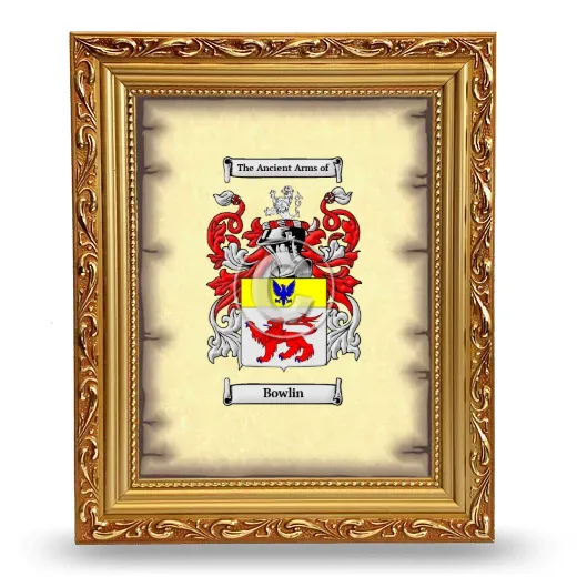 Bowlin Coat of Arms Framed - Gold