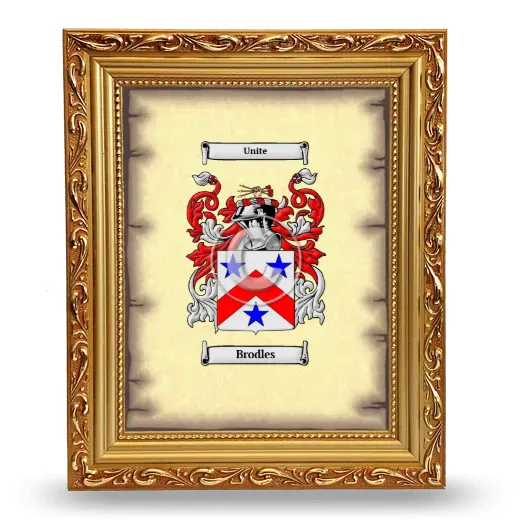 Brodles Coat of Arms Framed - Gold