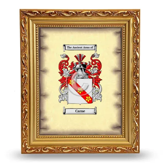 Carne Coat of Arms Framed - Gold