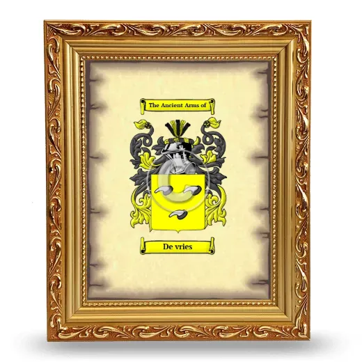 De vries Coat of Arms Framed - Gold