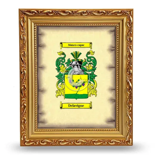 Delavigne Coat of Arms Framed - Gold